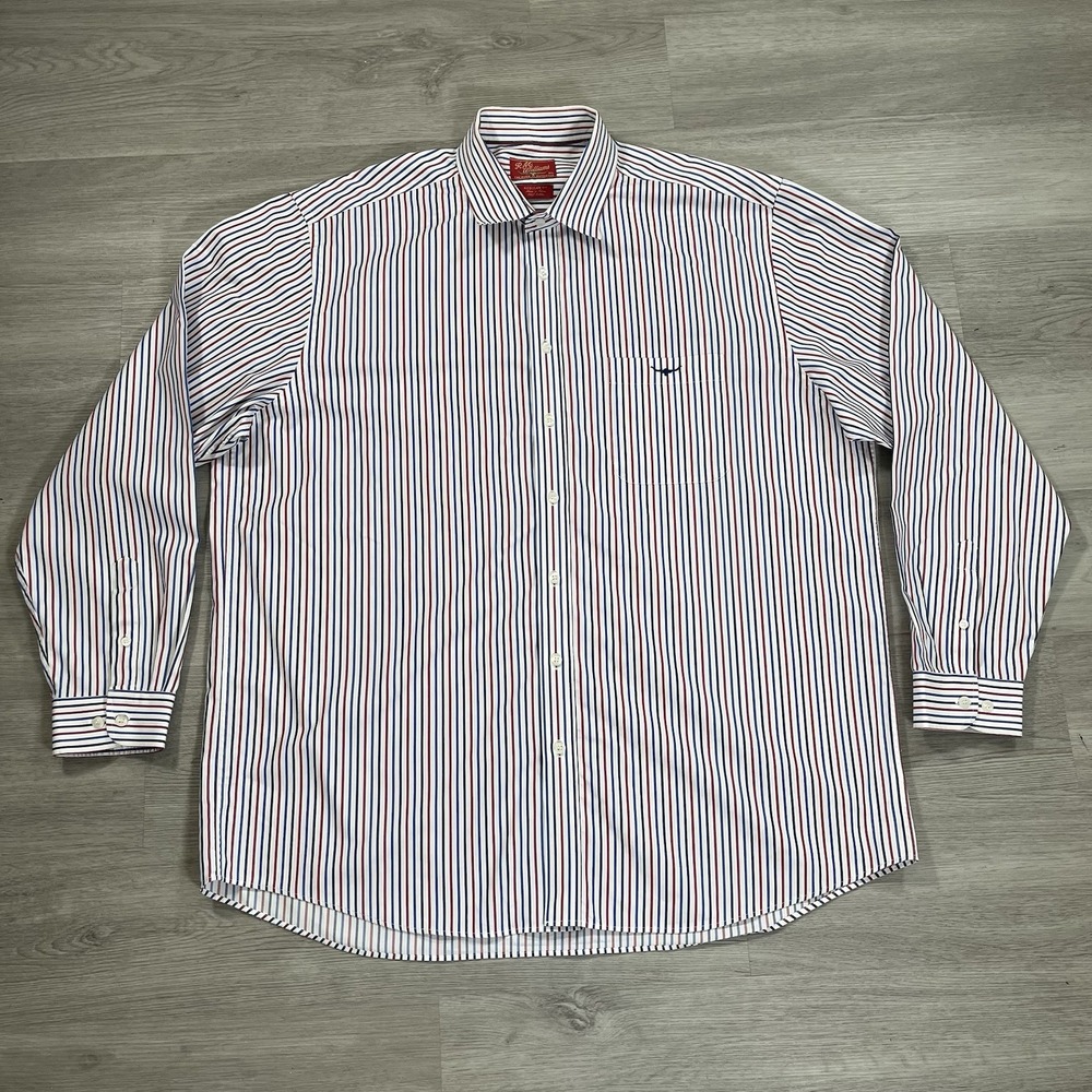 RM Williams Shirt Mens 3XL Cotton Button Up Long Sleeve Woven White Blue Red